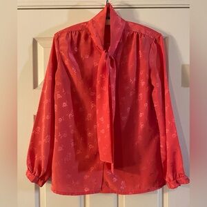 Vintage Susan Van Heusen pink floral tie neck blouse